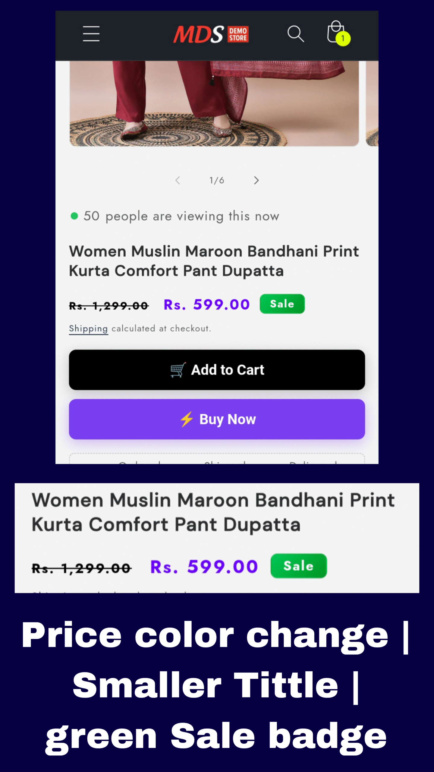 Product price clr change | Tittle smaller | Sale Tag